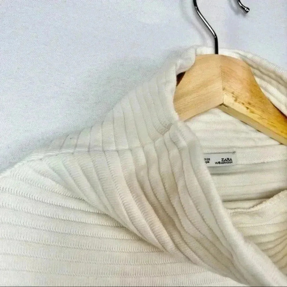 Zara White Textured Mock Neck Drop Shoulder Long Sleeve Sweater M - Picture 6 of 6